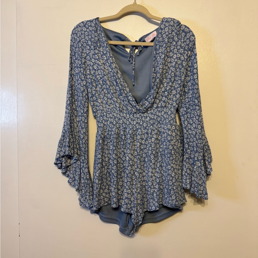 Pink‎ Lily Blue Floral Romper